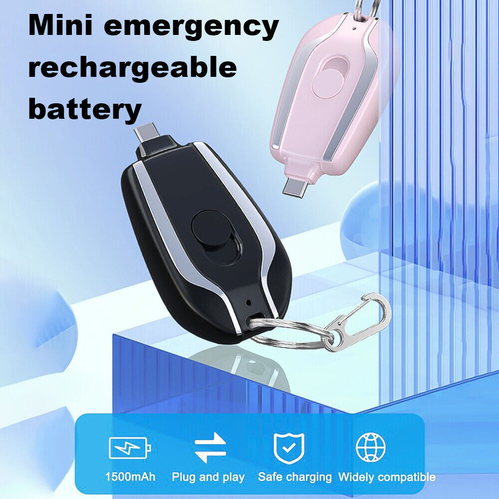 Minicargador tipo llavero de emergencia de 1500mAh para teléfono móvil, con minibatería ultracompacta tipo C, Banco de energía de respaldo de carga rápida