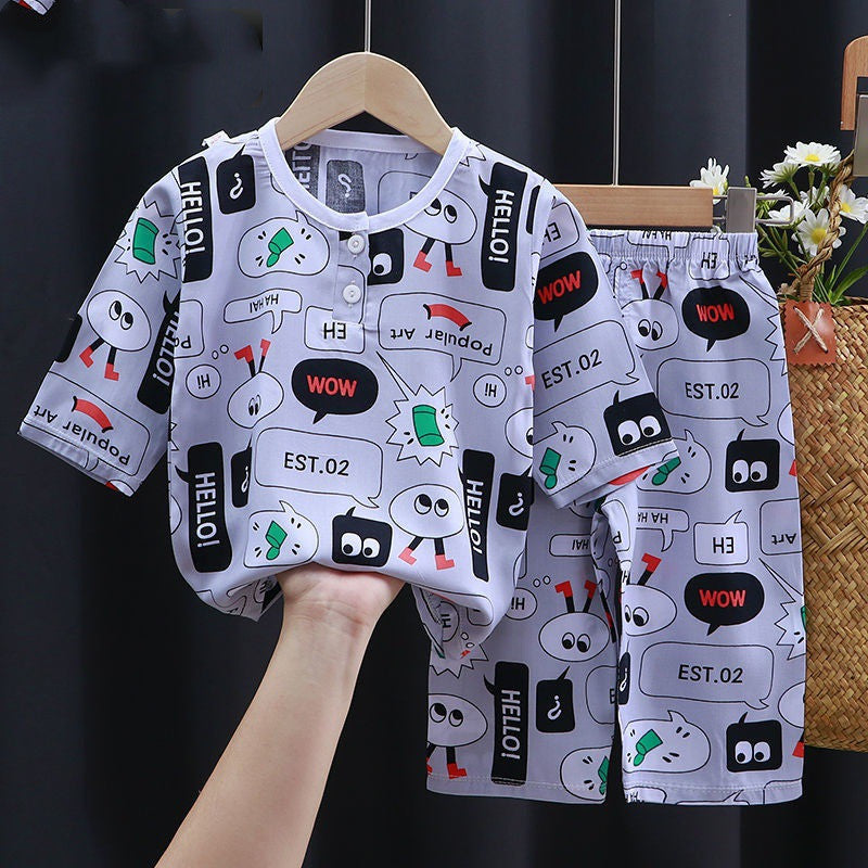 Conjunto fresco para verano Summer Clothes Cotton Silk Air-conditioning Clothes Baby Clothes