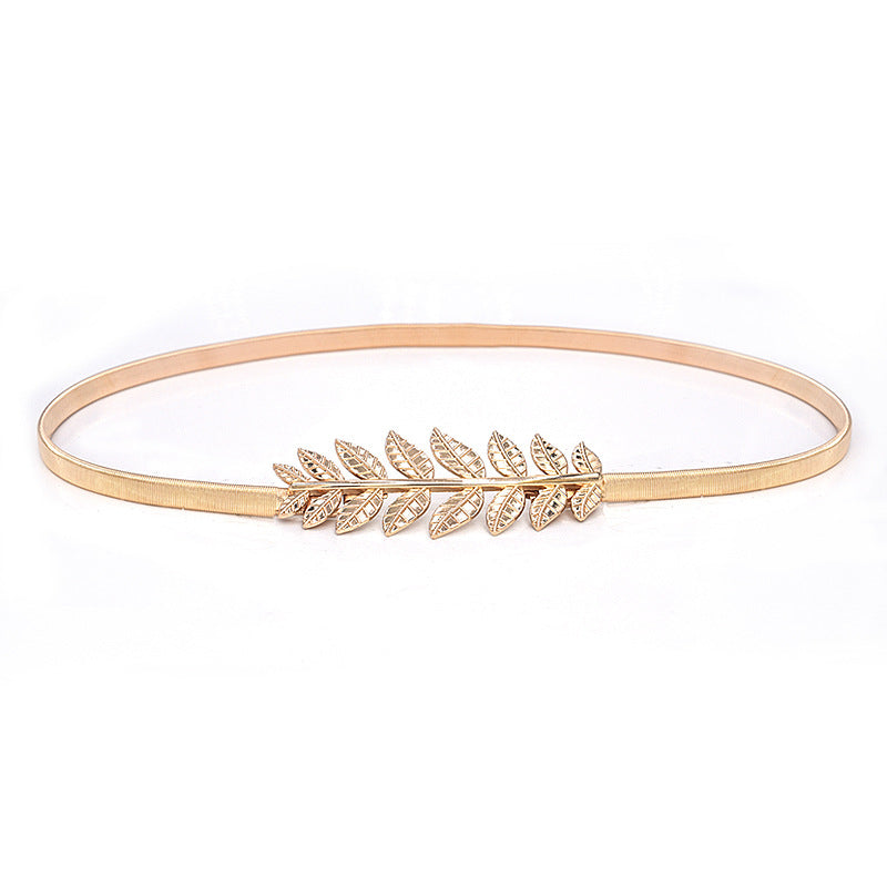 Fashionable Golden Leaf Elastic Waist Chain Decoration