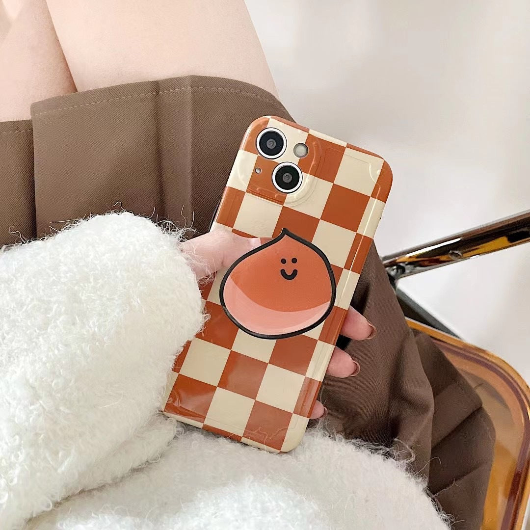 TPU Checkerboard Orange Stand Phone Case