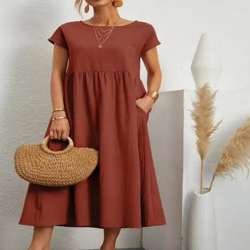 Vestido europeo, European And American Solid Color Sleeveless Loose Cotton Linen Pocket Dress