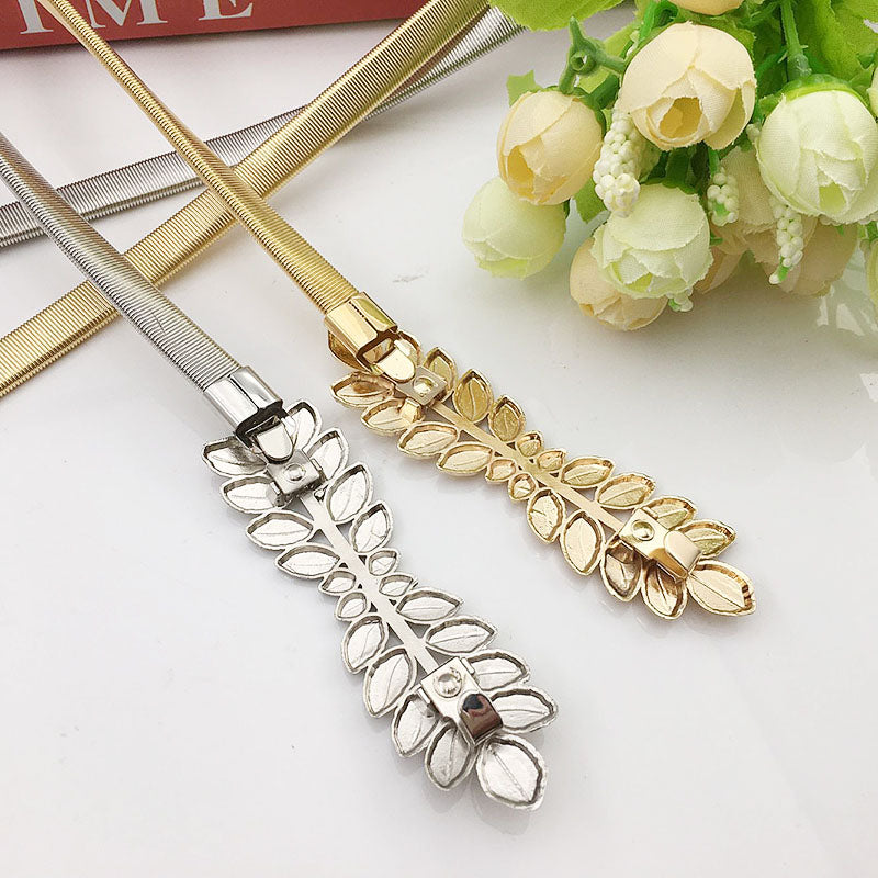 Fashionable Golden Leaf Elastic Waist Chain Decoration