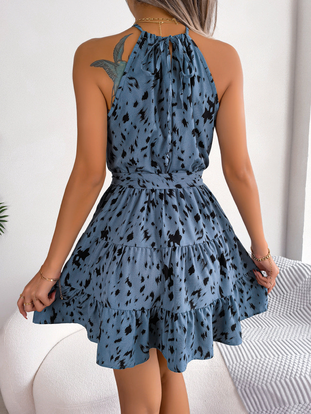 Vestido Fashion Casual Leopard Print Ruffled Swing Dress Summer Fashion Beach Dresses Women