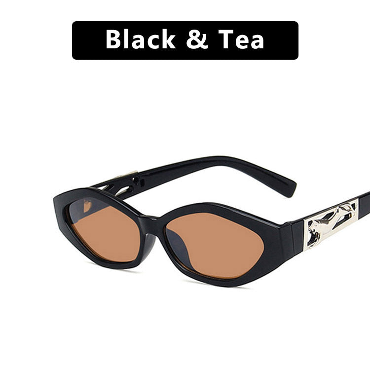 SO&EI Retro Small Frame Polygon Cat Eyes Women Sunglasses Brand Designer Fashion Cheetah Decoration Ladies Sun Glasses UV400