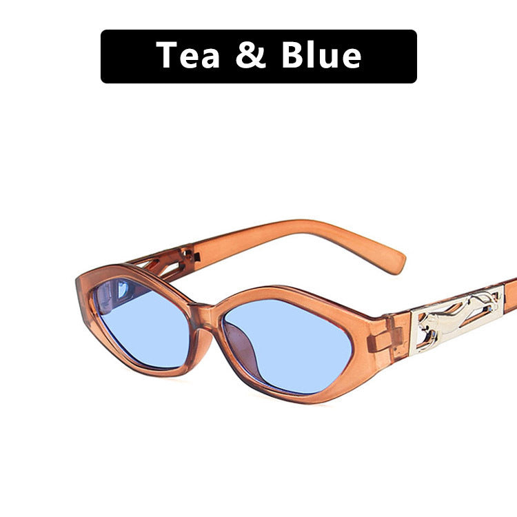 SO&EI Retro Small Frame Polygon Cat Eyes Women Sunglasses Brand Designer Fashion Cheetah Decoration Ladies Sun Glasses UV400