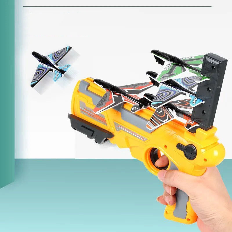 Avion impulsado por pistola para niños, juguetes para niños al aire libre, lanzamiento manual.