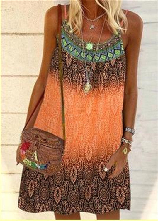 Summer Dress Printed Loose Strap Chiffon Dress