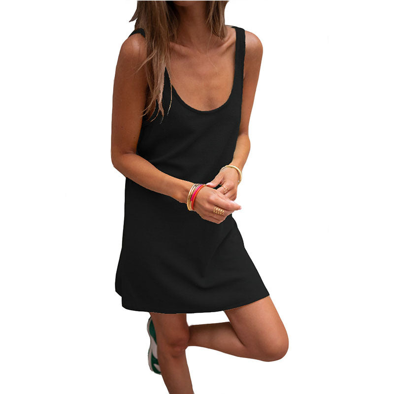 Solid Waffle Sleeveless Loose Strap Dress