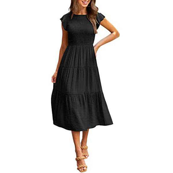 Holiday Style High Waist Dresses Summer Ruffled Sleeve A-line Beach Dress