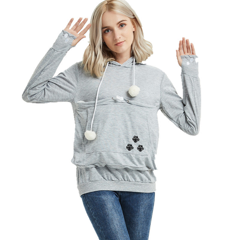 Sudaderas con capucha lindas y cómodas con bolsillo para mascotas para ropa de invierno de mujer