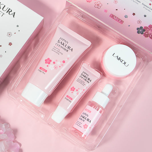 Sakura Skin Care Set 4-piece Set Cleansing Essence Eye Cream Face Cream