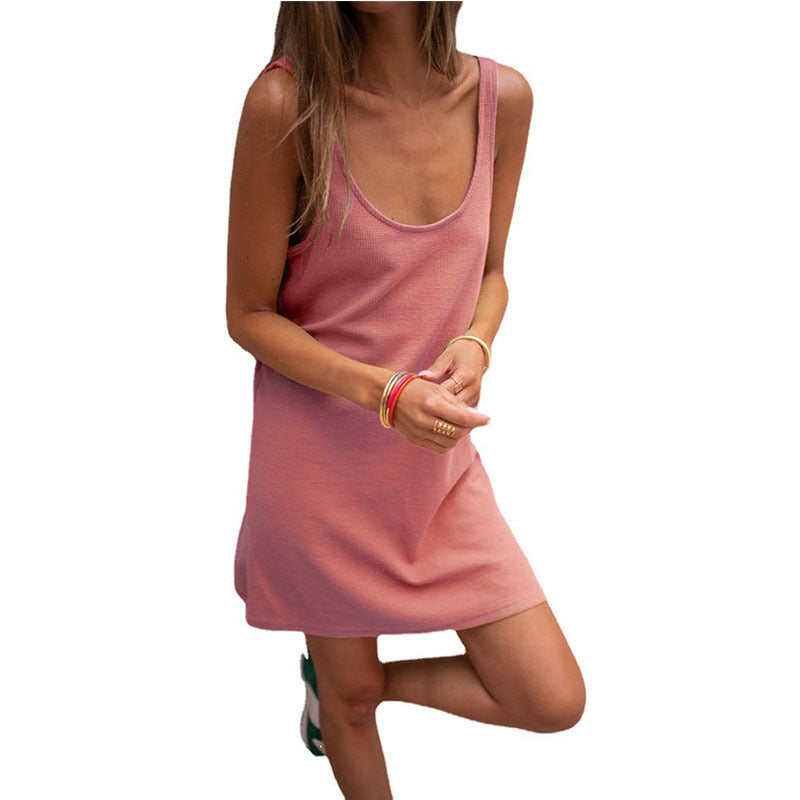 Solid Waffle Sleeveless Loose Strap Dress