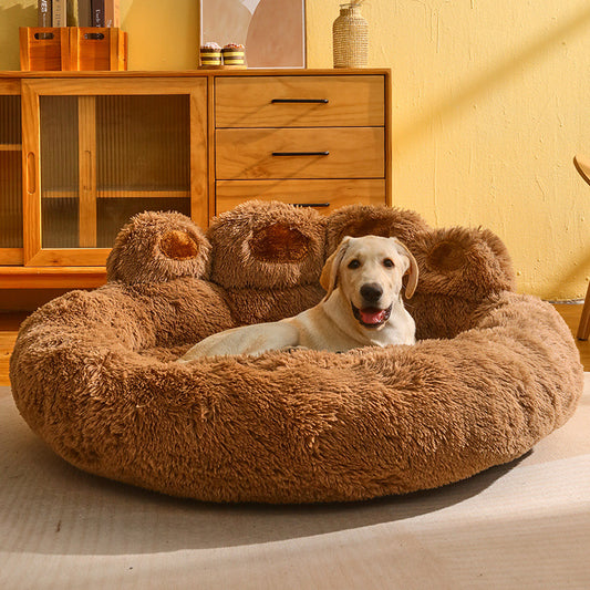 Cama Premium para perros y gatos, estera redonda para mascotas grandes, casa larga de felpa para dormir profundo, cálida forma de pata de oso, cojín súper suave, camas tranquilas