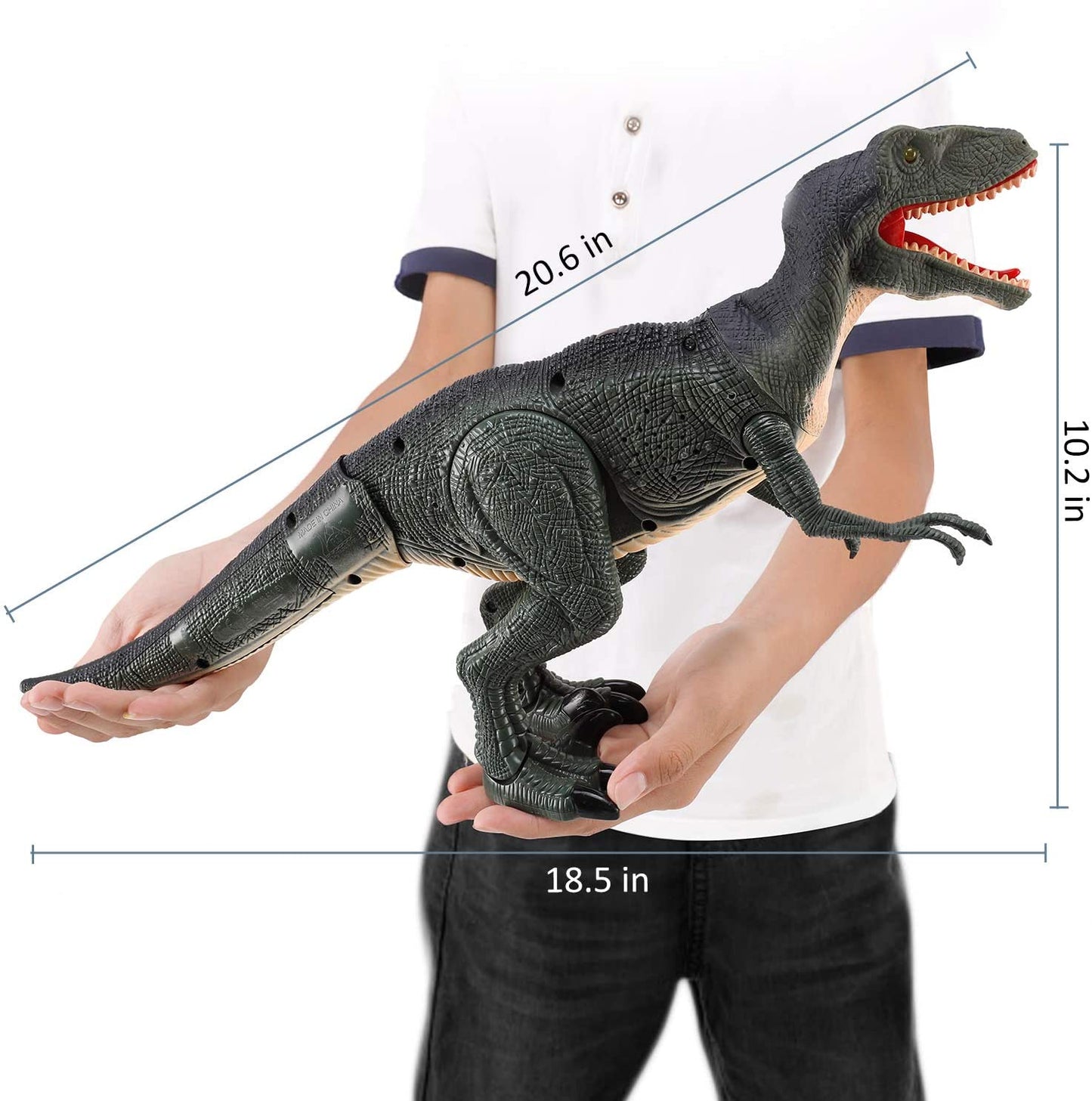 Dinosaurio que camina con control remoto R C con cabeza temblorosa, ojos y sonidos iluminados, Velociraptor, regalo para niños.