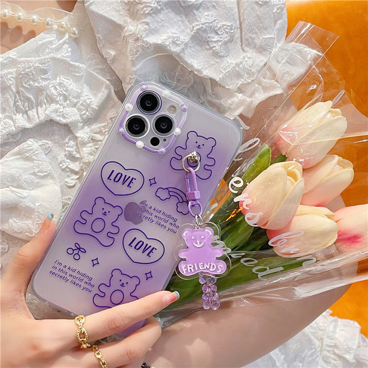 Case modelo All Inclusive Soft Shell para Iphone 12pro 13 Purple Bear Pendant