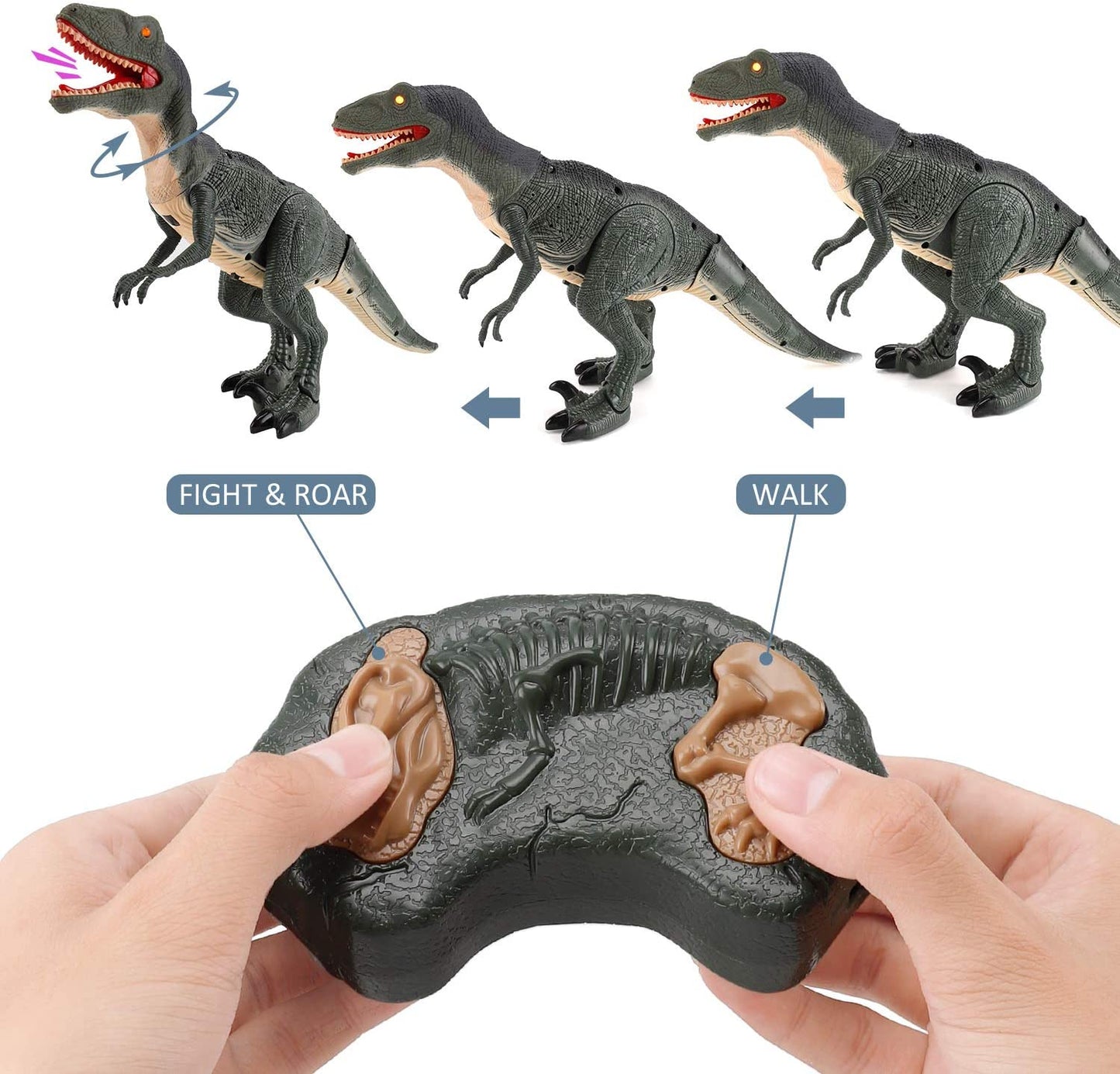 Dinosaurio que camina con control remoto R C con cabeza temblorosa, ojos y sonidos iluminados, Velociraptor, regalo para niños.