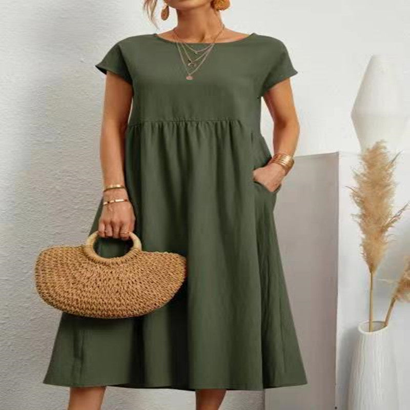 Vestido europeo, European And American Solid Color Sleeveless Loose Cotton Linen Pocket Dress