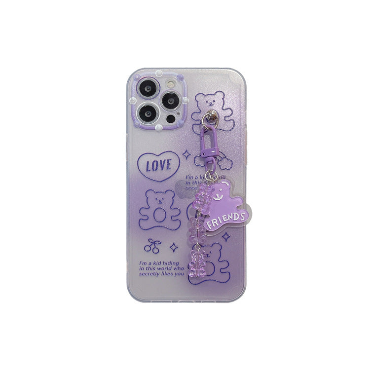 Case modelo All Inclusive Soft Shell para Iphone 12pro 13 Purple Bear Pendant