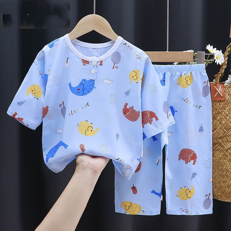 Conjunto fresco para verano Summer Clothes Cotton Silk Air-conditioning Clothes Baby Clothes