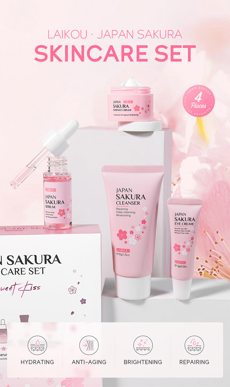 Sakura Skin Care Set 4-piece Set Cleansing Essence Eye Cream Face Cream