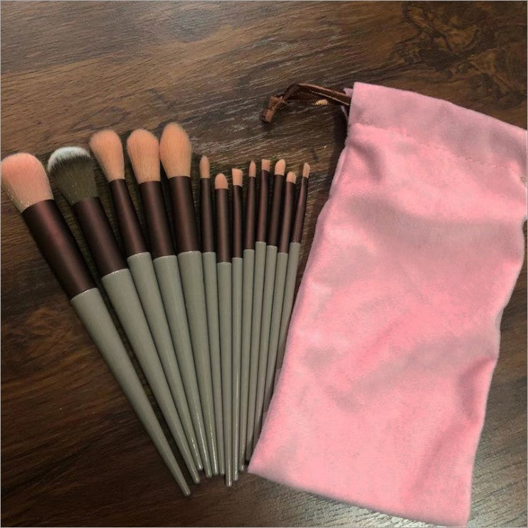 13 PCs Purpleflower Holly Leaf Makeup Brushes Green Beauty Quick-drying Makeup Brush Set