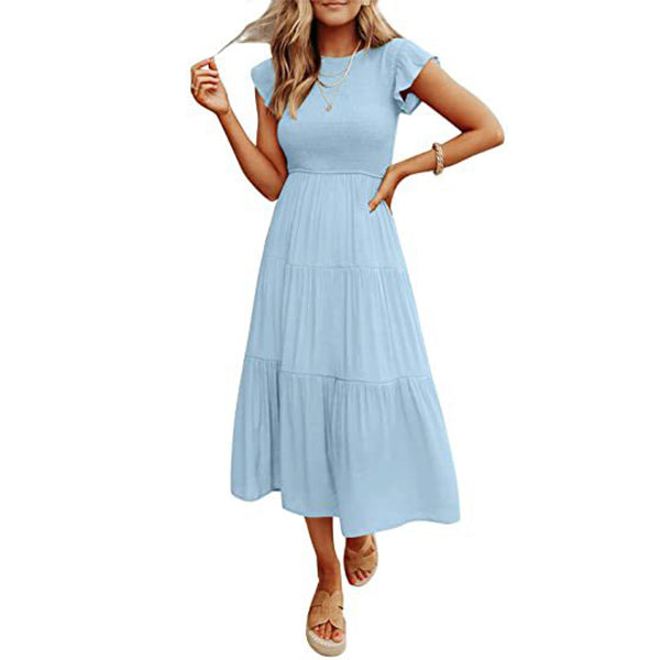 Holiday Style High Waist Dresses Summer Ruffled Sleeve A-line Beach Dress