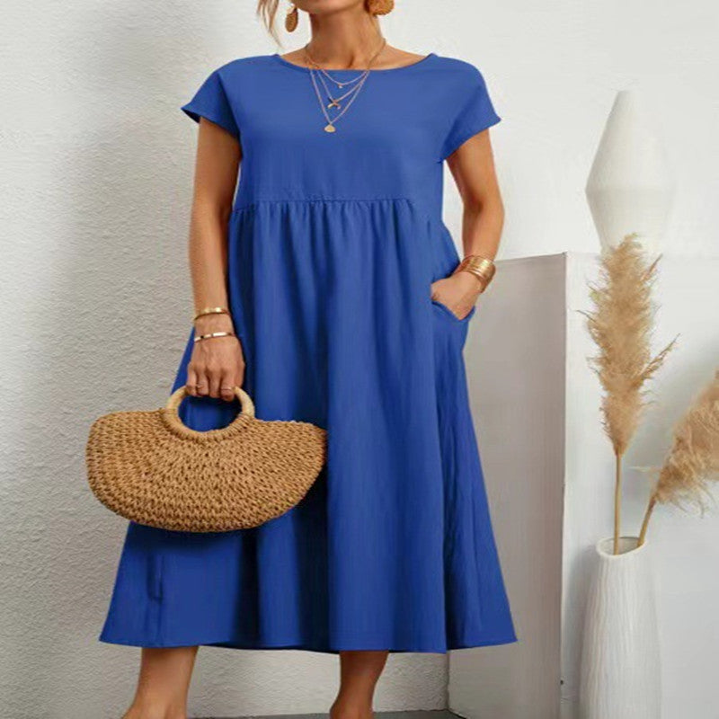 Vestido europeo, European And American Solid Color Sleeveless Loose Cotton Linen Pocket Dress