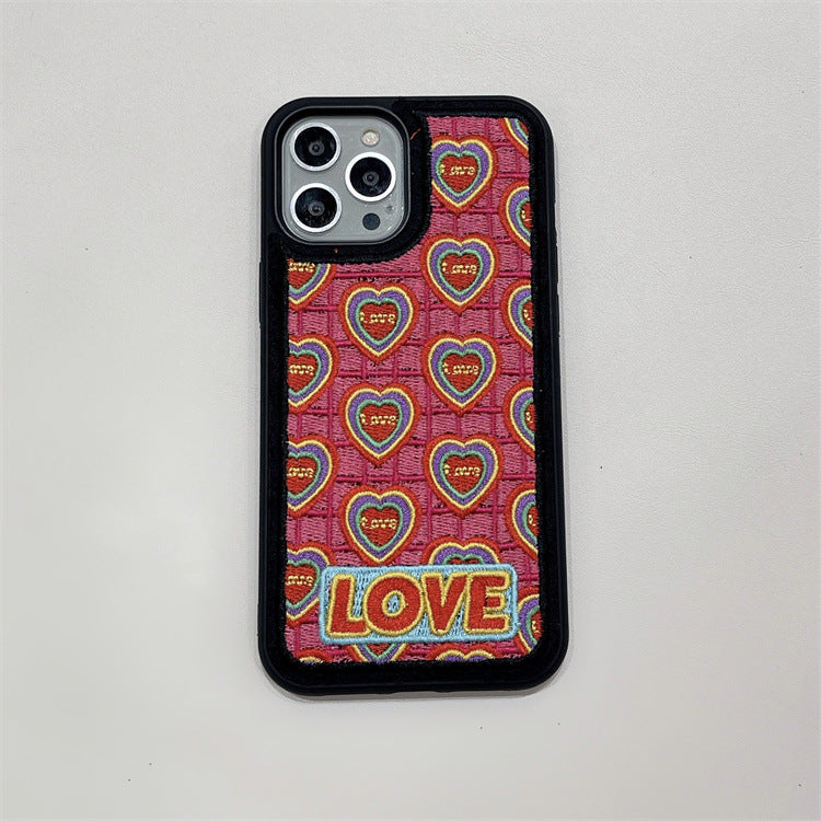 Embroidered Colorful Heart Phone Case All-Inclusive Soft Shell