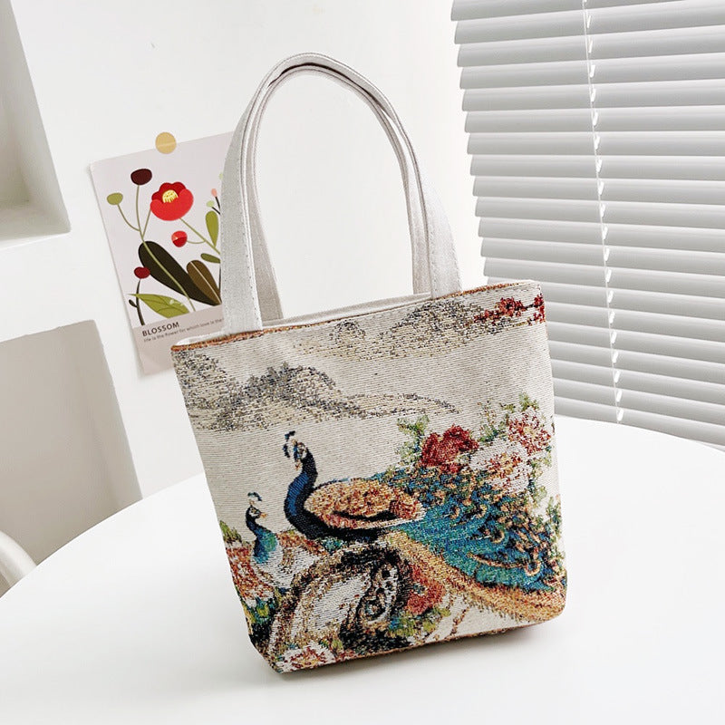 Small Retro Embroidered Canvas Handbag