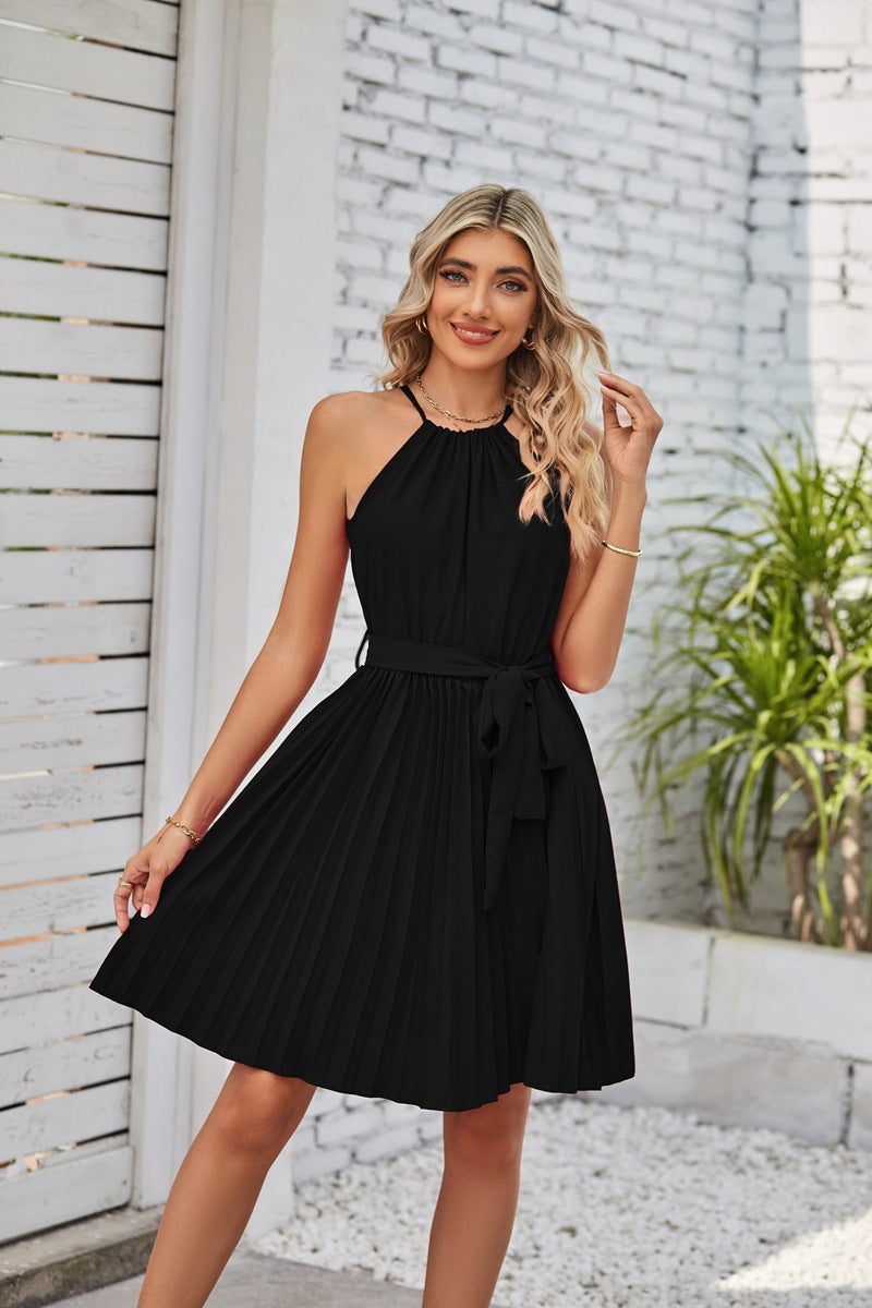 Strapless Dresses For Women Solid Pleated Skirt Summer Beach Sundress