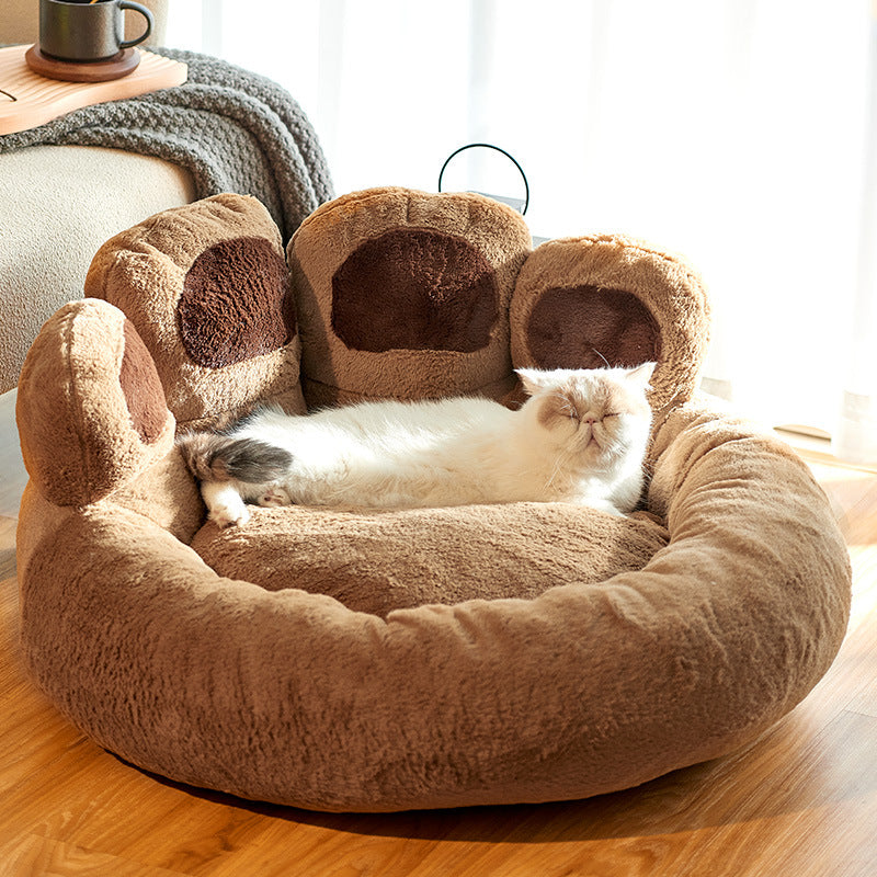 Cama Premium para perros y gatos, estera redonda para mascotas grandes, casa larga de felpa para dormir profundo, cálida forma de pata de oso, cojín súper suave, camas tranquilas