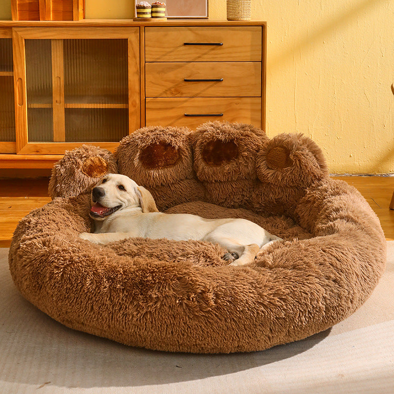 Cama Premium para perros y gatos, estera redonda para mascotas grandes, casa larga de felpa para dormir profundo, cálida forma de pata de oso, cojín súper suave, camas tranquilas