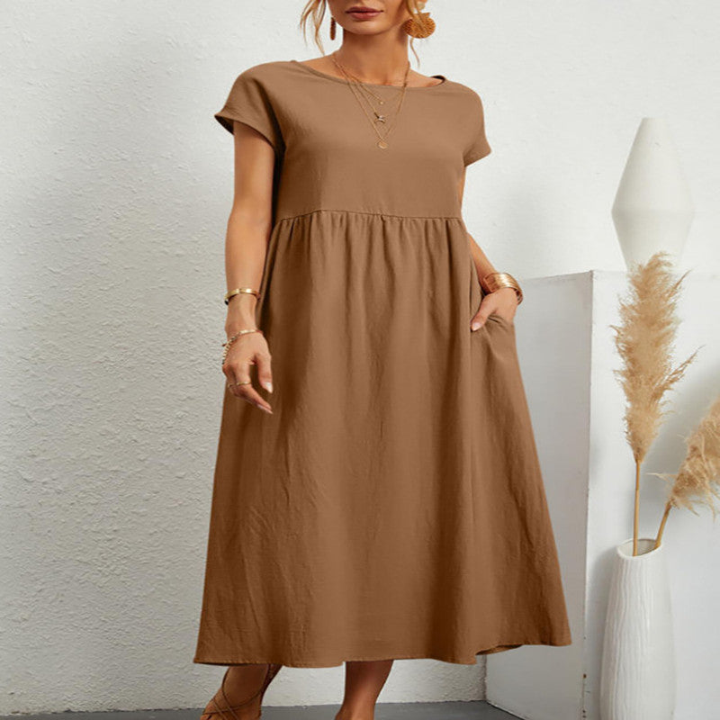 Vestido europeo, European And American Solid Color Sleeveless Loose Cotton Linen Pocket Dress