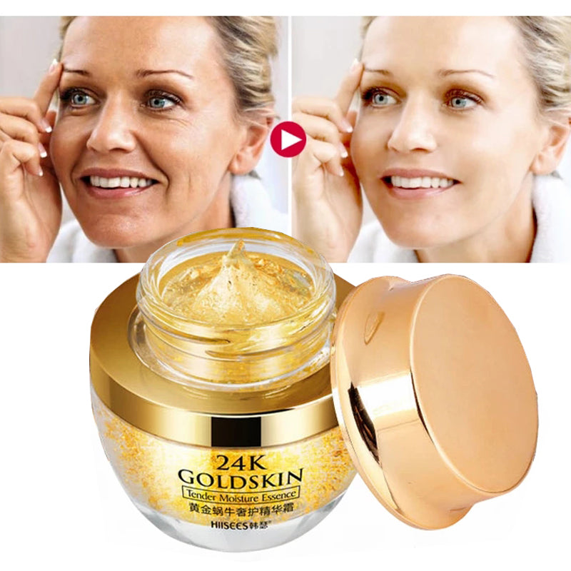 Crema 24K Gold Face Cream Dry Skin Care Whitening Snail Essence Brightening