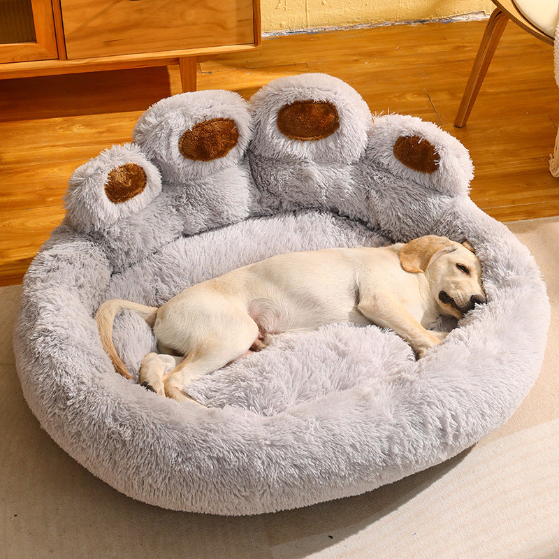 Cama Premium para perros y gatos, estera redonda para mascotas grandes, casa larga de felpa para dormir profundo, cálida forma de pata de oso, cojín súper suave, camas tranquilas