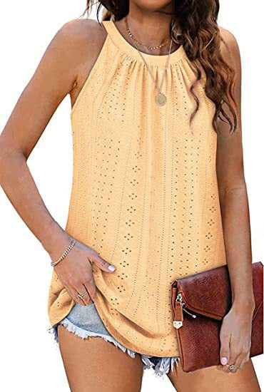 New Women's Vest Shirt Loose High Collar Sleeveless Hollow Top