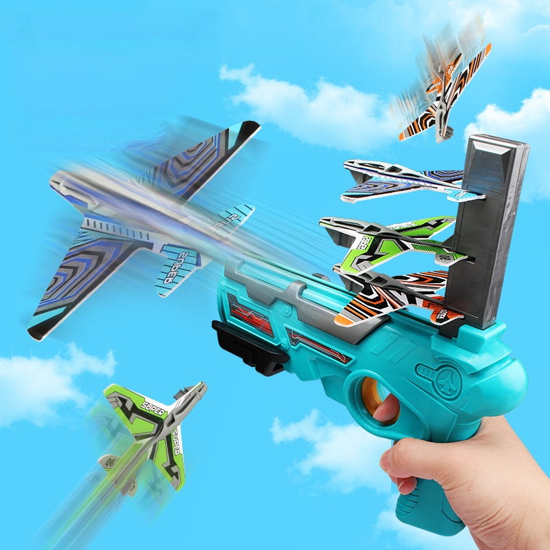 Avion impulsado por pistola para niños, juguetes para niños al aire libre, lanzamiento manual.