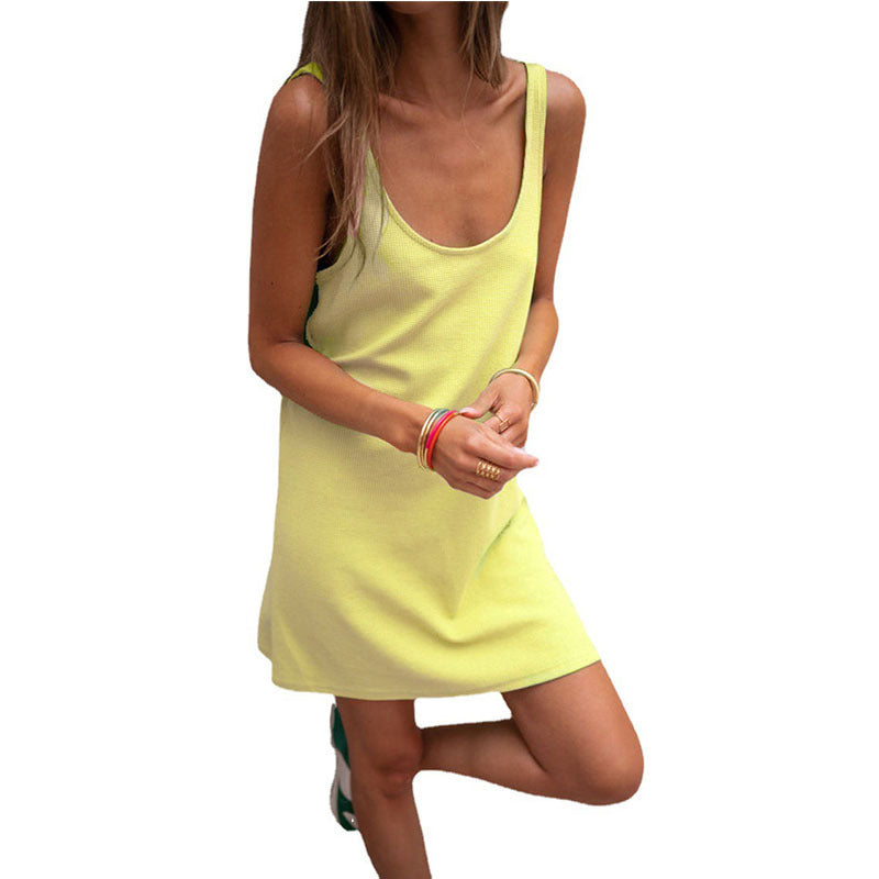 Solid Waffle Sleeveless Loose Strap Dress