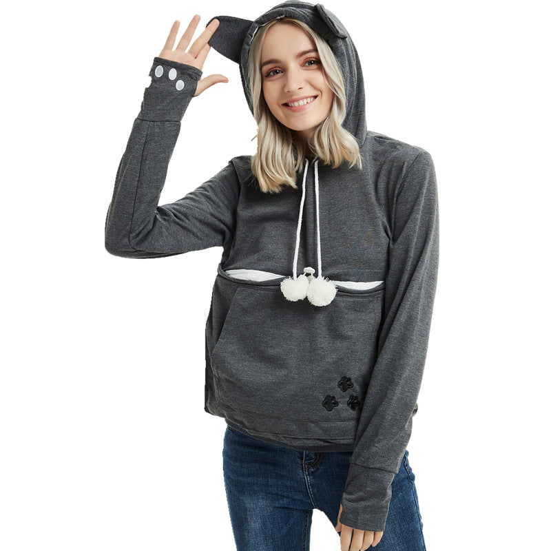 Sudaderas con capucha lindas y cómodas con bolsillo para mascotas para ropa de invierno de mujer