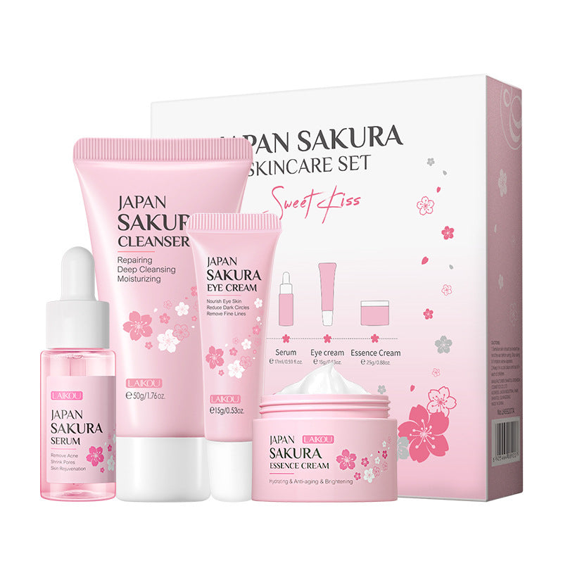 Sakura Skin Care Set 4-piece Set Cleansing Essence Eye Cream Face Cream