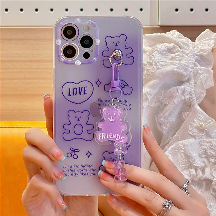 Case modelo All Inclusive Soft Shell para Iphone 12pro 13 Purple Bear Pendant