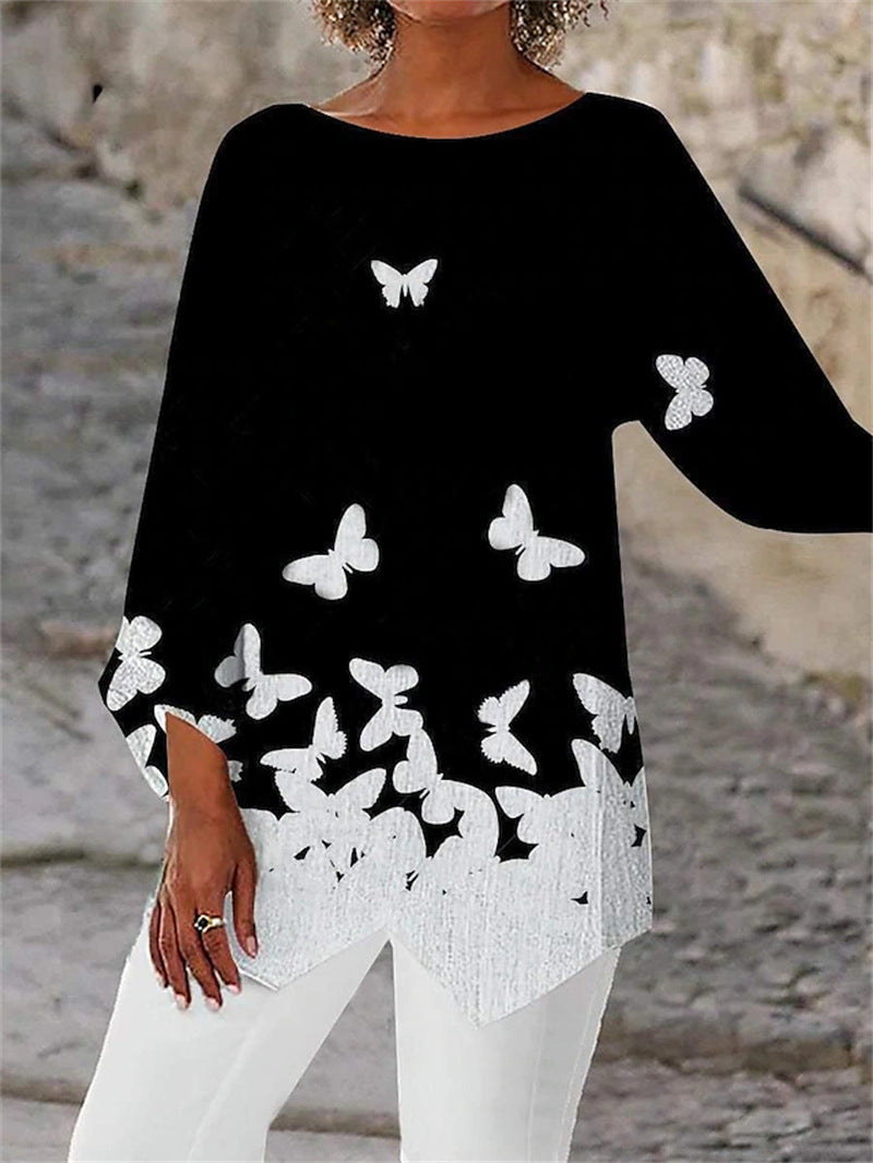 Geometric Print Long Sleeve Panel Crew Neck Shirt