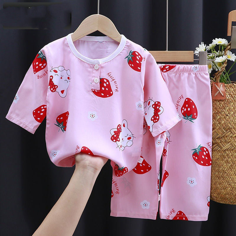 Conjunto fresco para verano Summer Clothes Cotton Silk Air-conditioning Clothes Baby Clothes