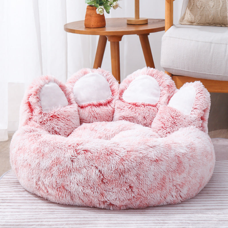 Cama Premium para perros y gatos, estera redonda para mascotas grandes, casa larga de felpa para dormir profundo, cálida forma de pata de oso, cojín súper suave, camas tranquilas