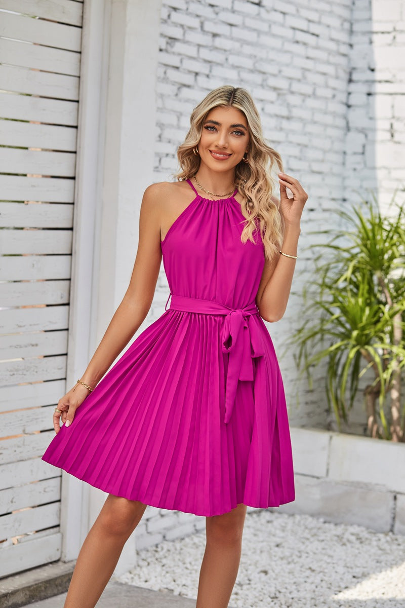 Strapless Dresses For Women Solid Pleated Skirt Summer Beach Sundress