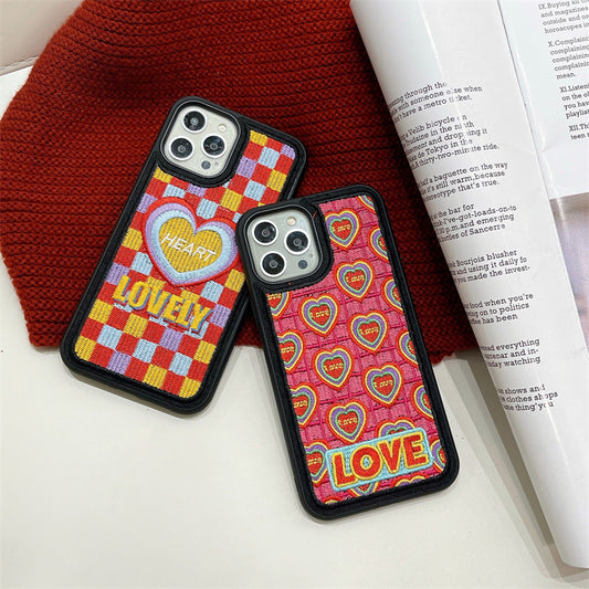 Embroidered Colorful Heart Phone Case All-Inclusive Soft Shell