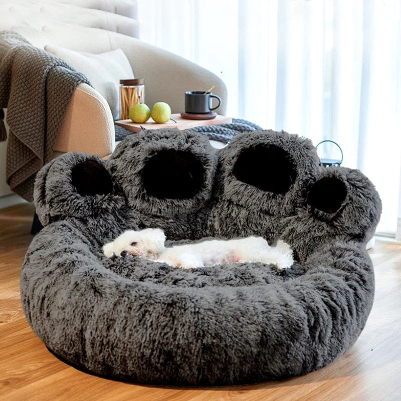 Cama Premium para perros y gatos, estera redonda para mascotas grandes, casa larga de felpa para dormir profundo, cálida forma de pata de oso, cojín súper suave, camas tranquilas