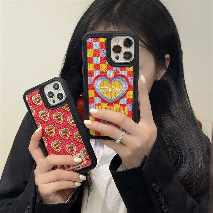 Embroidered Colorful Heart Phone Case All-Inclusive Soft Shell