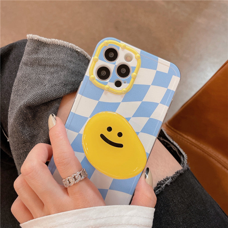 Korean Style Blue Checkerboard Lattice Stand Mobile Phone Case Soft Shell