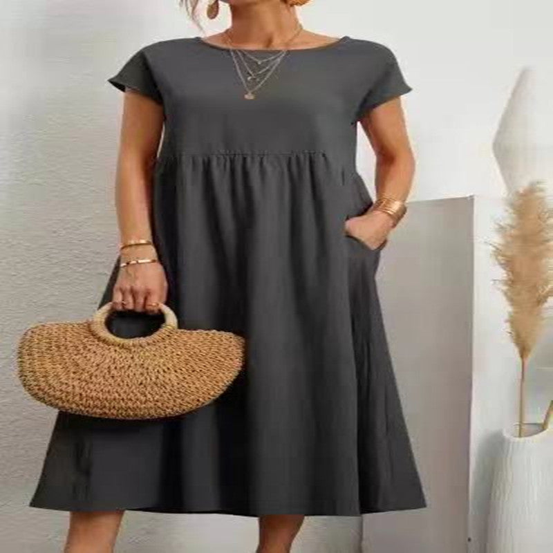 Vestido europeo, European And American Solid Color Sleeveless Loose Cotton Linen Pocket Dress